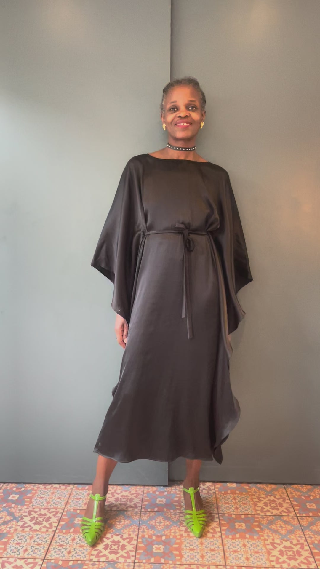 Black Silk Batwing Maxi Dress