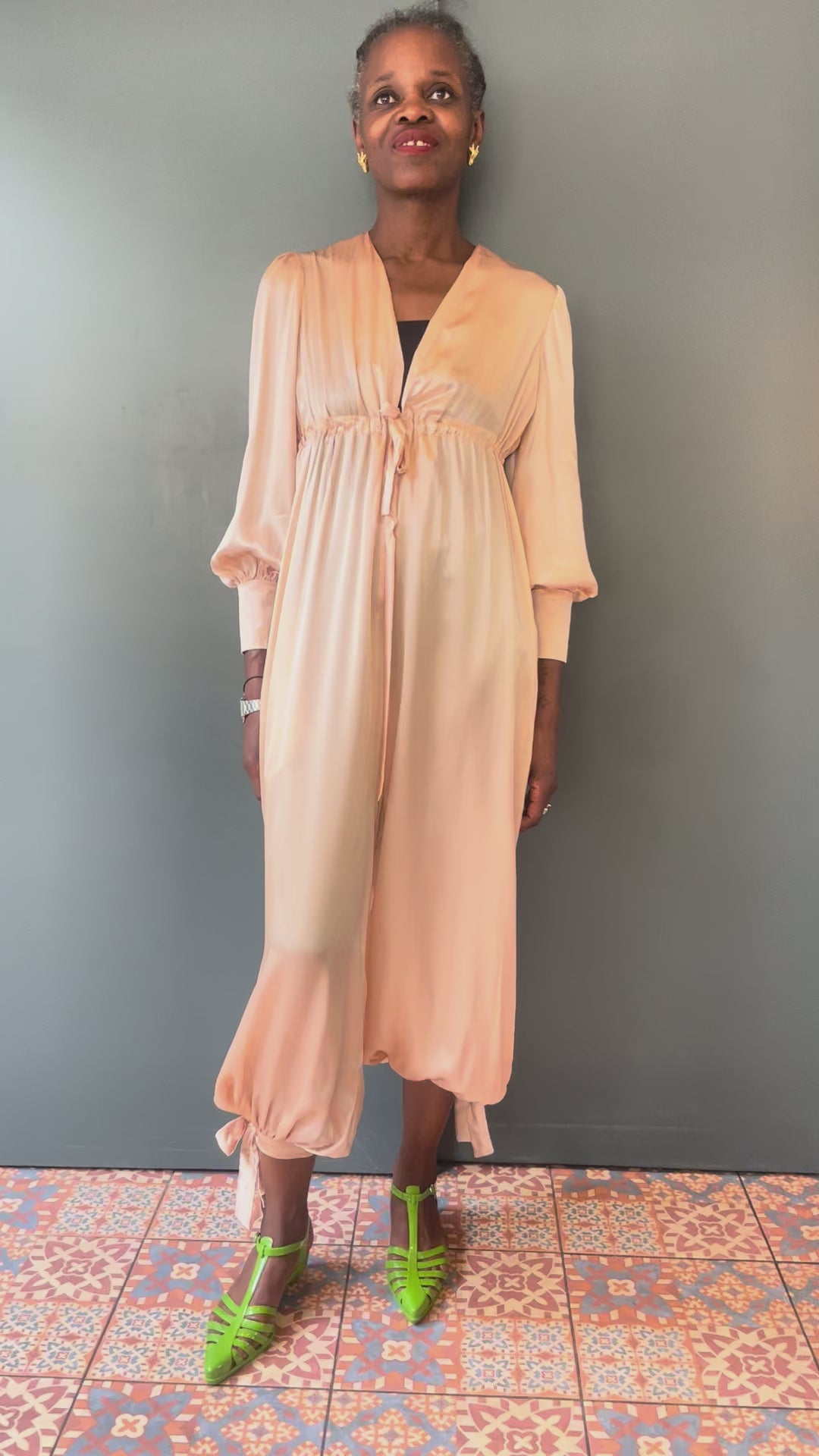 Percy Jumpsuit in Peach with Gathered Tie Cuffs