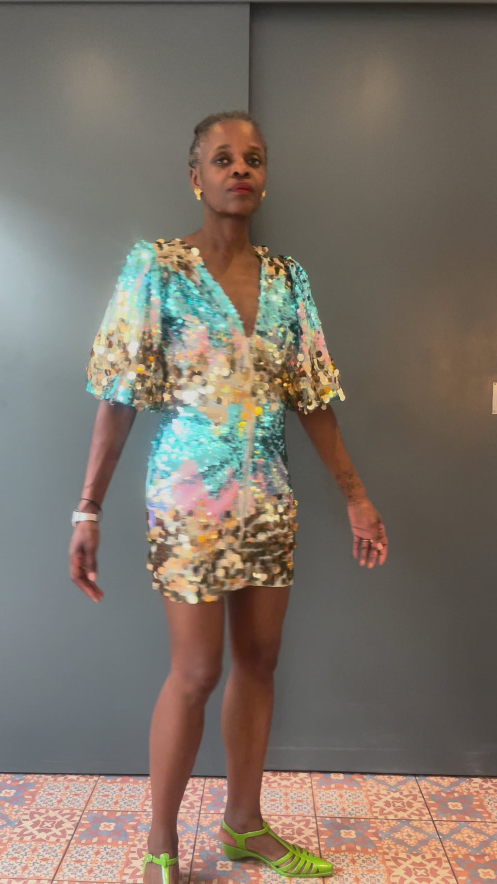 Sophie B Turquoise and Silver Sequin Mini Dress