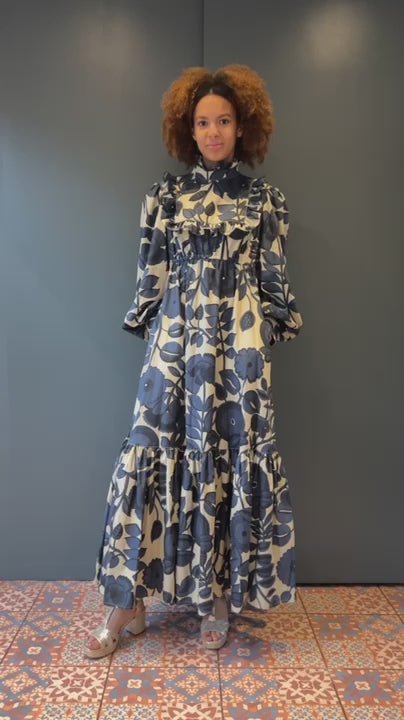 Prairie Dress in Blue Floral Cotton