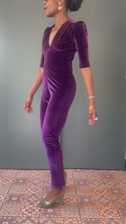 Ziggy Jumpsuit in Purple Velvet with Sequin Zap