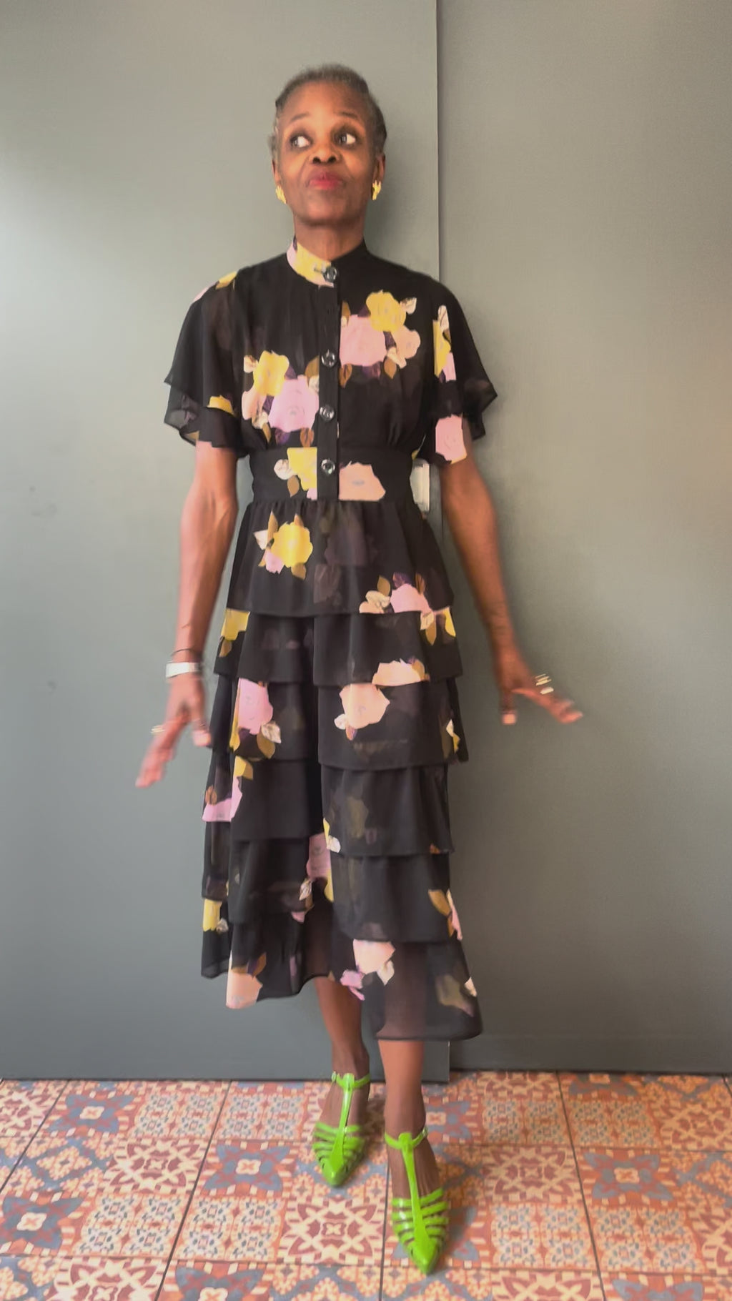 Black Floral Tiered Vintage Inspired Dress