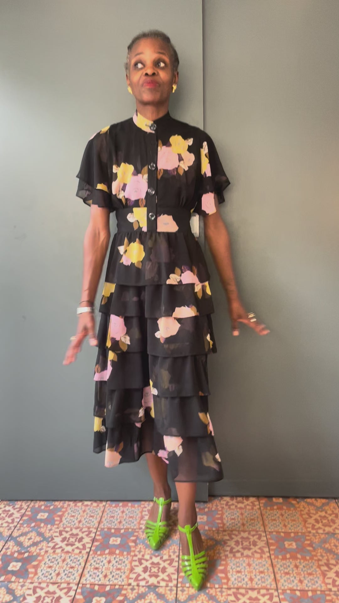 Black Floral Tiered Vintage Inspired Dress