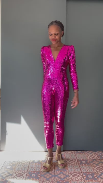 Dynasty Jumpsuit in Pink Sequin