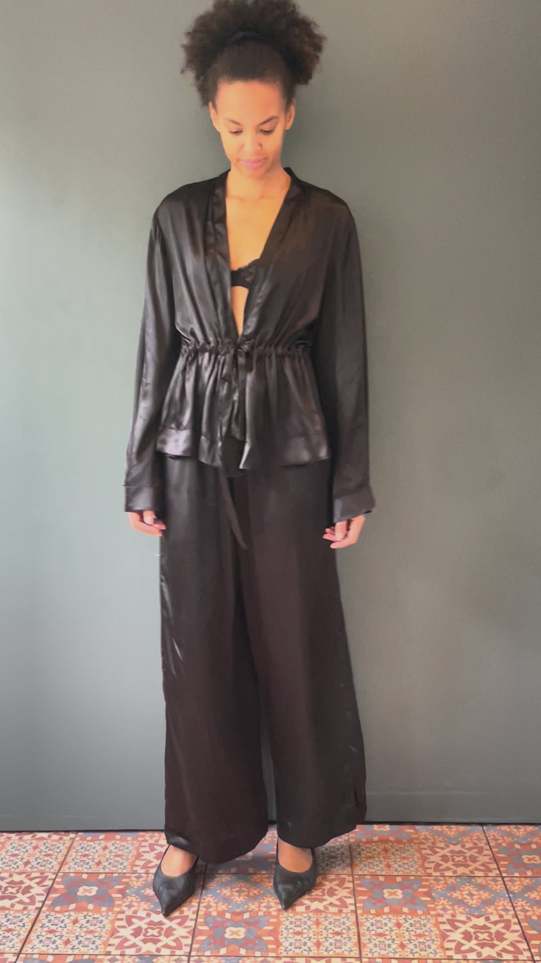 Black Silk Pyjama Set