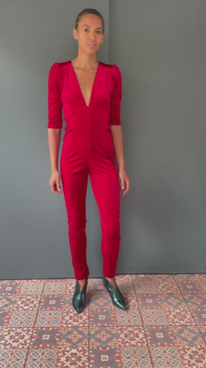 Ziggy Jumpsuit in Red Velvet with Sequin Zap