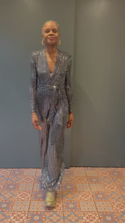 Dancing Queen Jumpsuit in Black with Silver Sequin