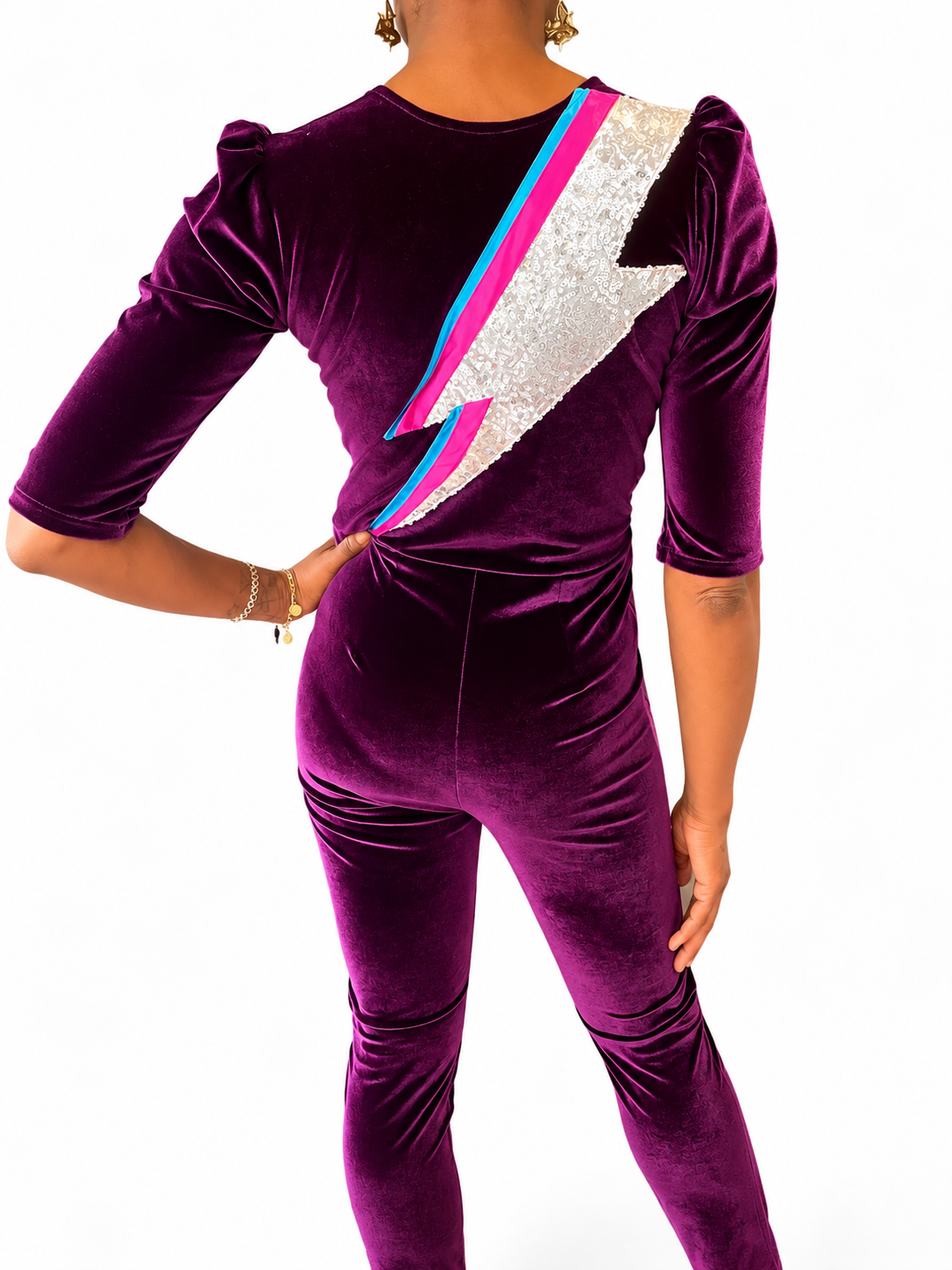 Ziggy Jumpsuit in Purple Velvet with Sequin Zap