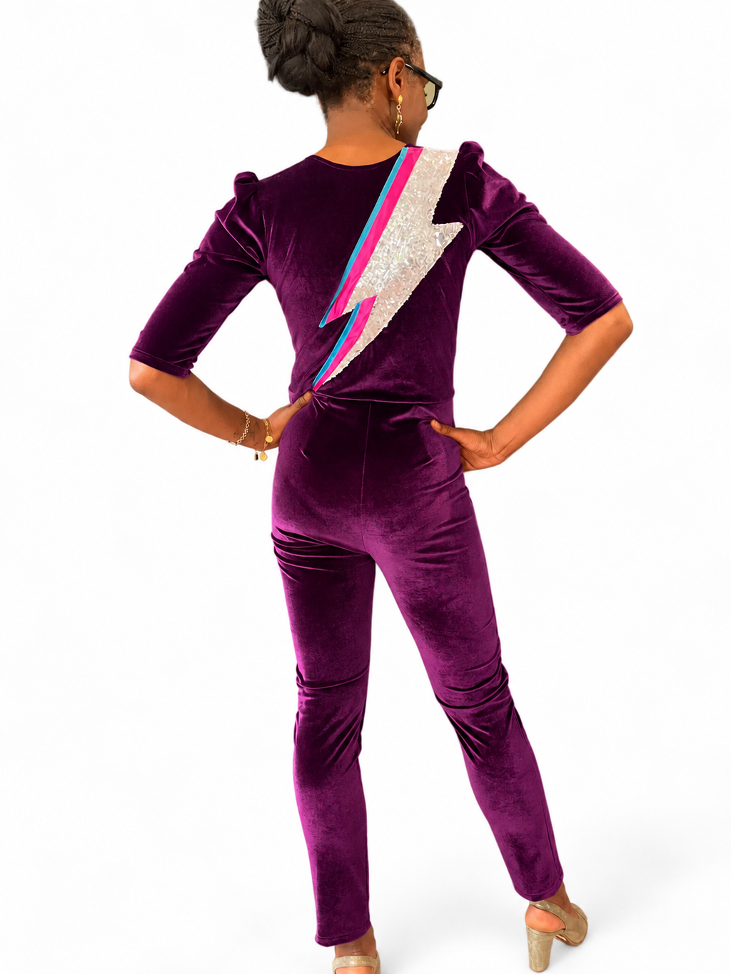 Ziggy Jumpsuit in Purple Velvet with Sequin Zap