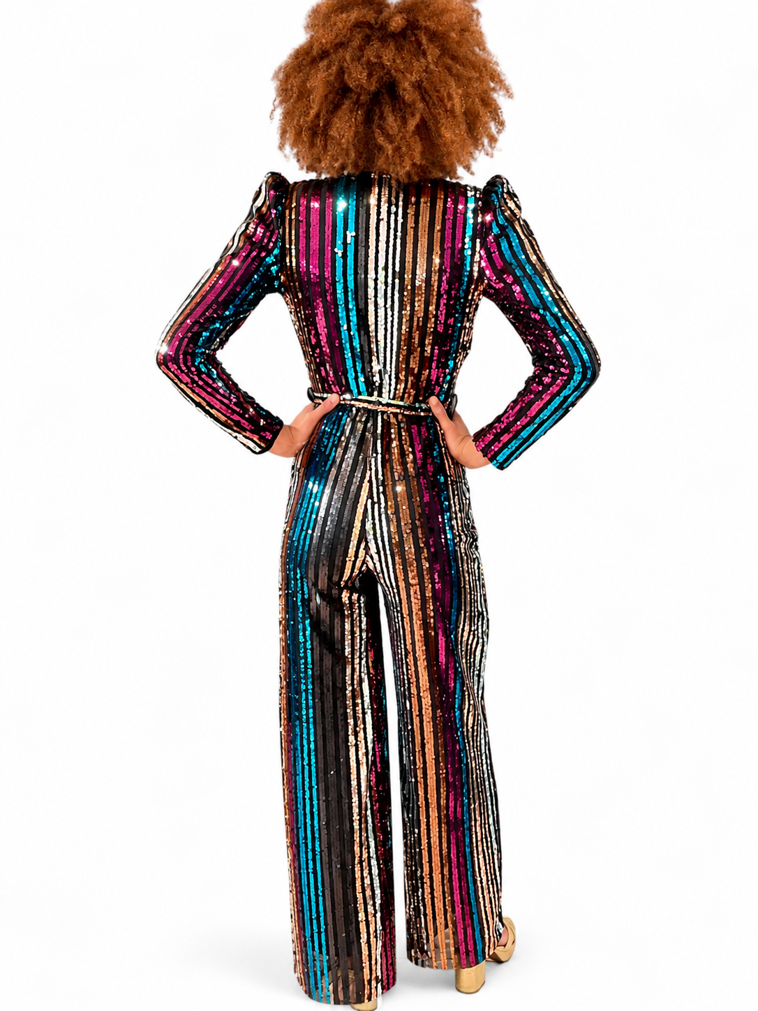 Rachel Jumpsuit in Rainbow Sequin Stripe