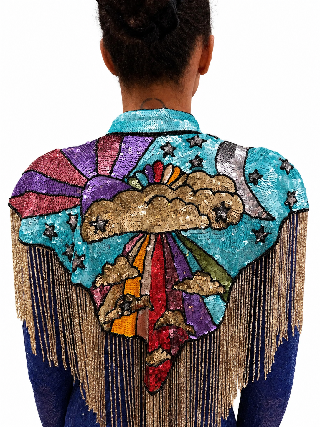 Dreams Sequin Cape in Blue Rainbow