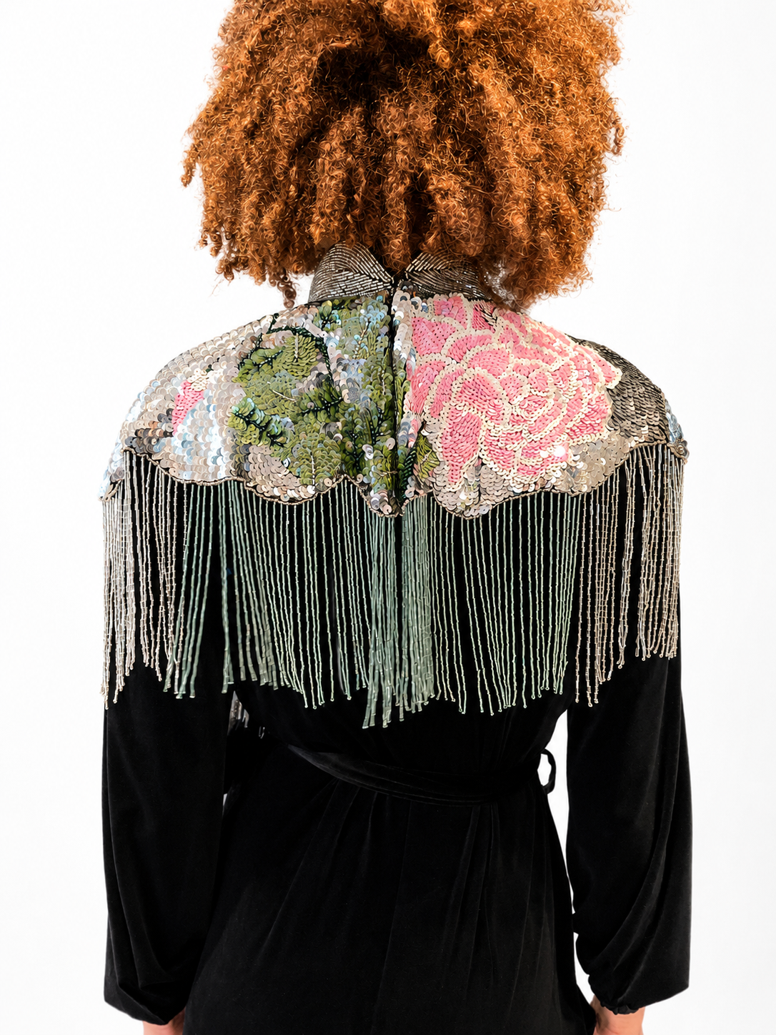 Rose Sequin Cape in Silver and Pink Sequin