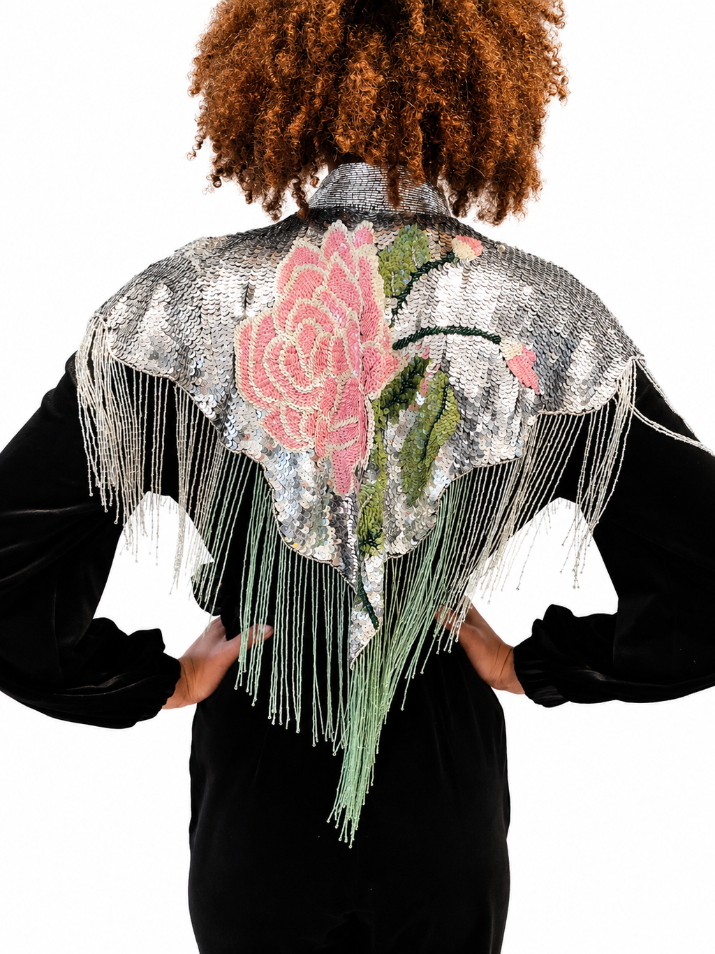 Rose Sequin Cape in Silver and Pink Sequin