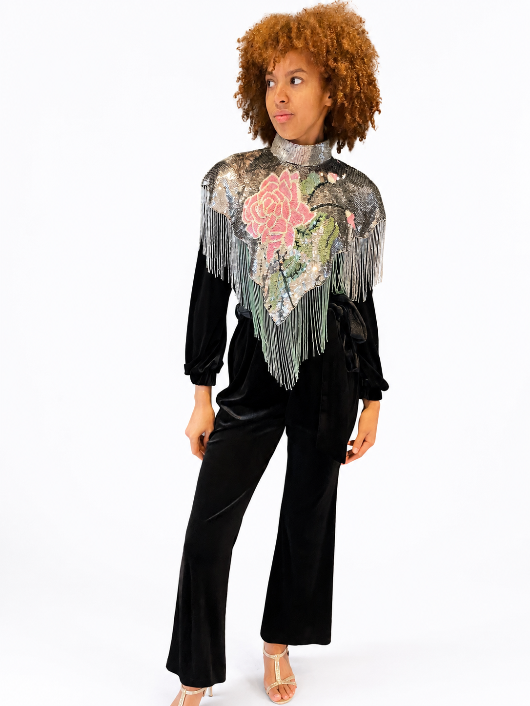 Rose Sequin Cape in Silver and Pink Sequin