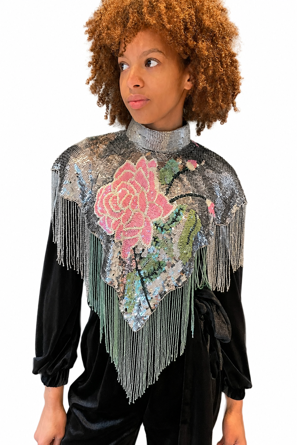 Rose Sequin Cape in Silver and Pink Sequin