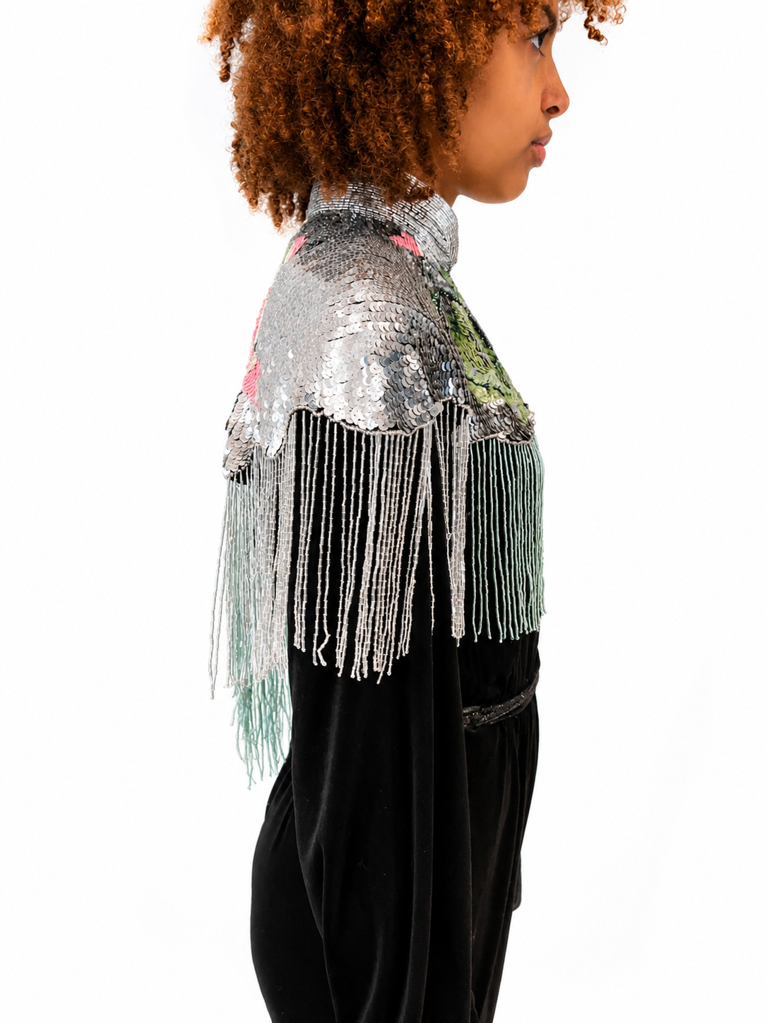 Rose Sequin Cape in Silver and Pink Sequin