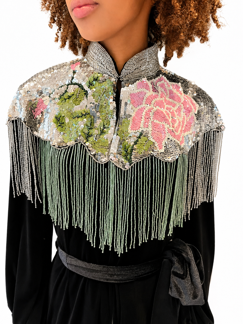 Rose Sequin Cape in Silver and Pink Sequin