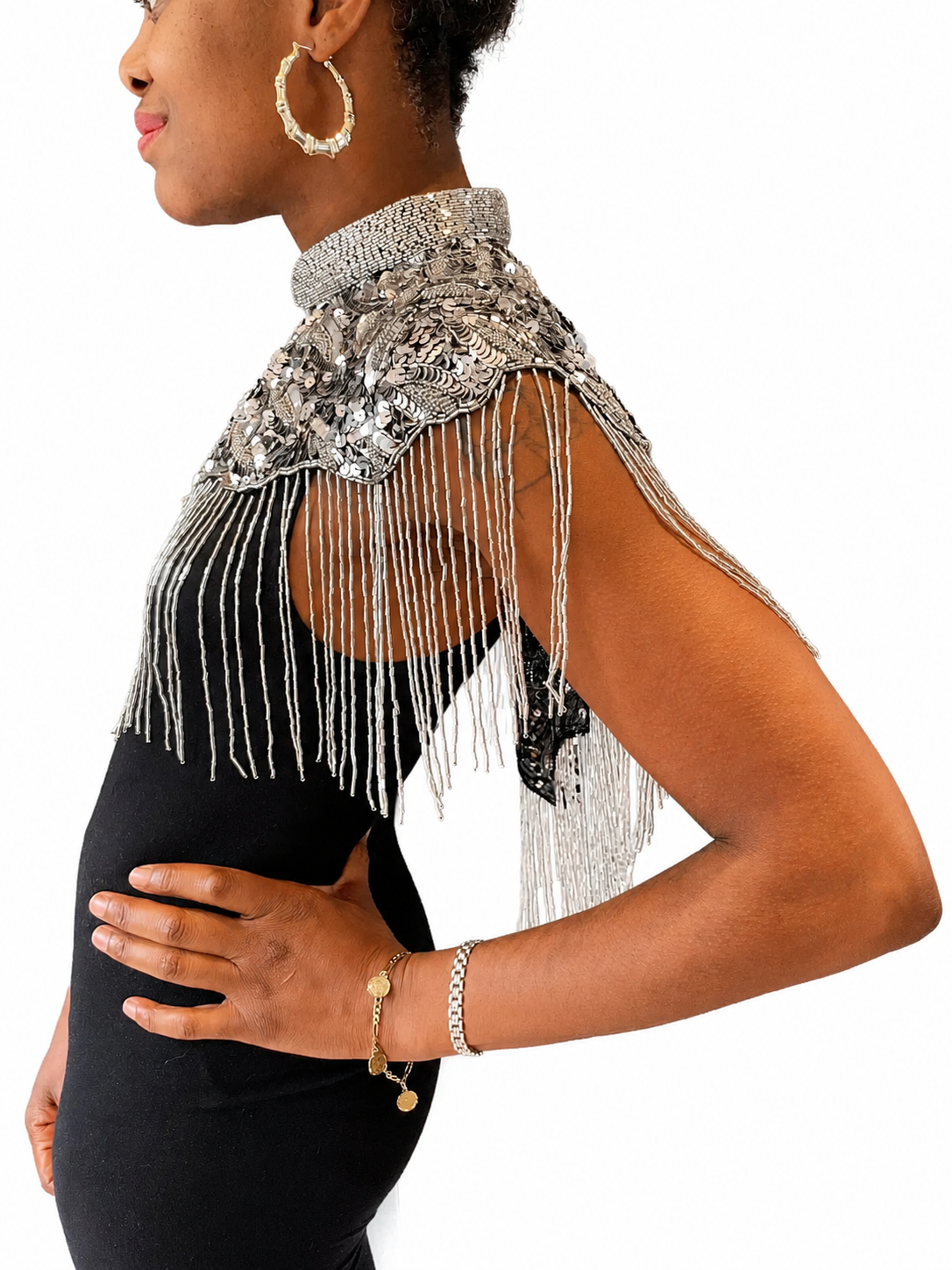 Silver Cleo Sequin Cape