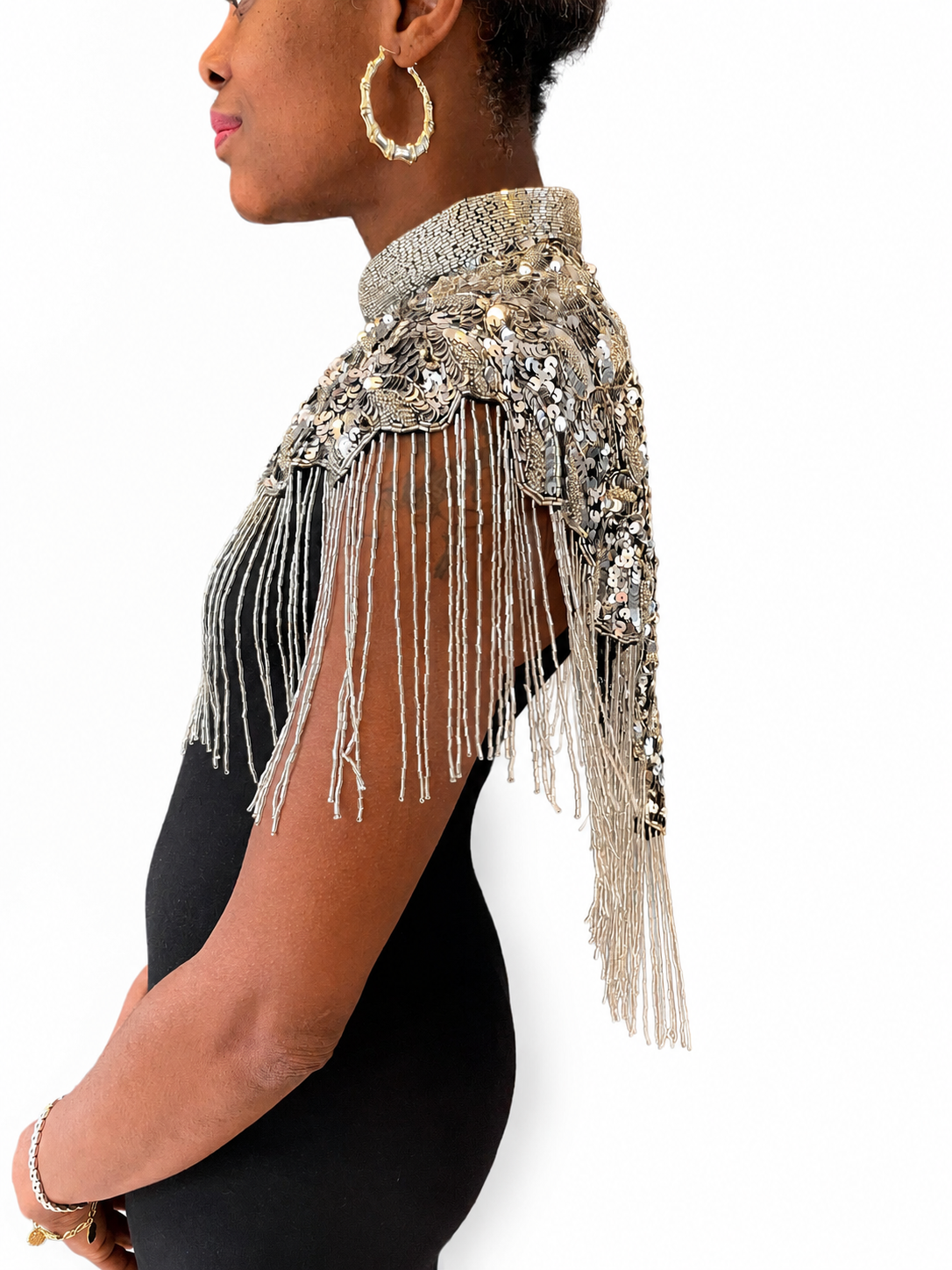 Silver Cleo Sequin Cape