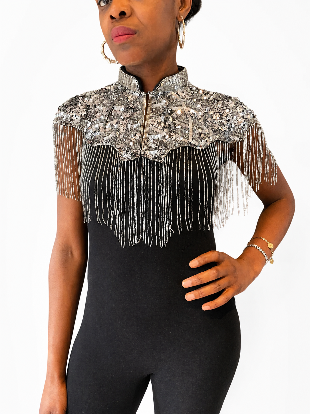 Silver Cleo Sequin Cape