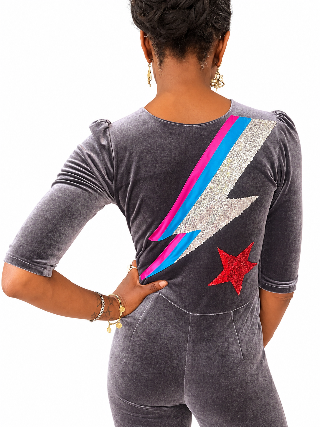 Ziggy Jumpsuit in Silver Velvet