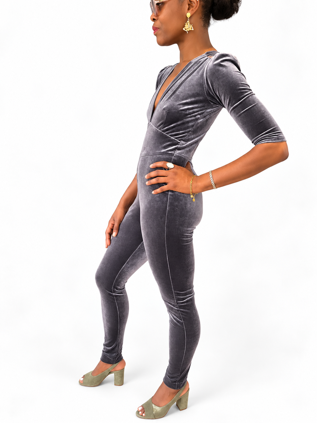 Ziggy Jumpsuit in Silver Velvet