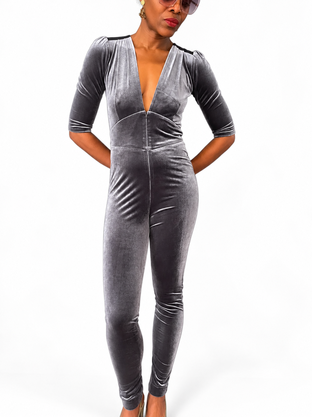 Ziggy Jumpsuit in Silver Velvet