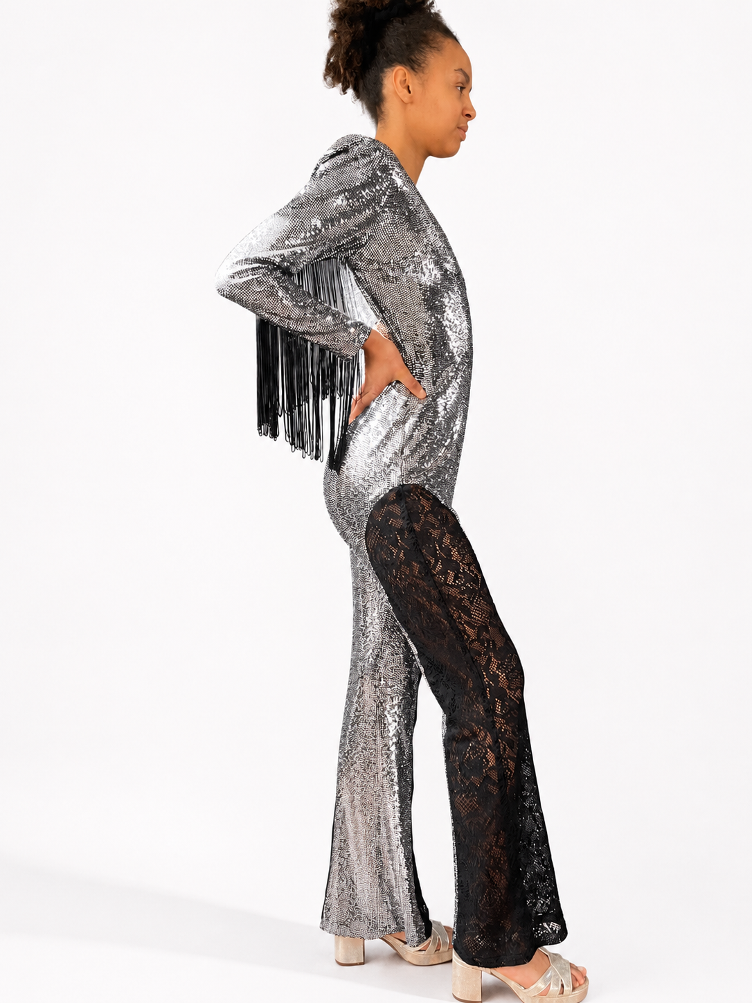 Simone Sequin Jumpsuit in Silver Sequin