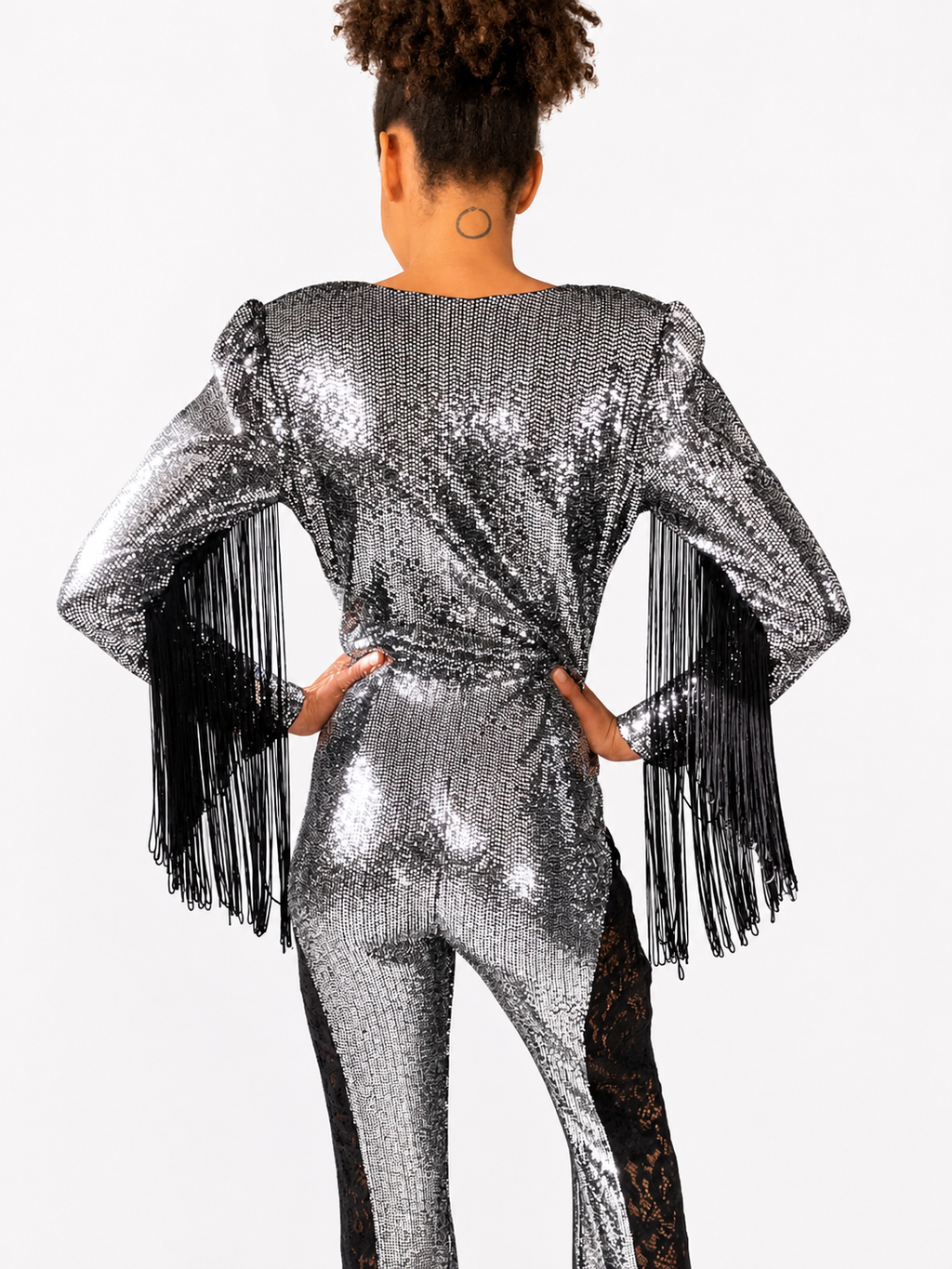 Simone Sequin Jumpsuit in Silver Sequin