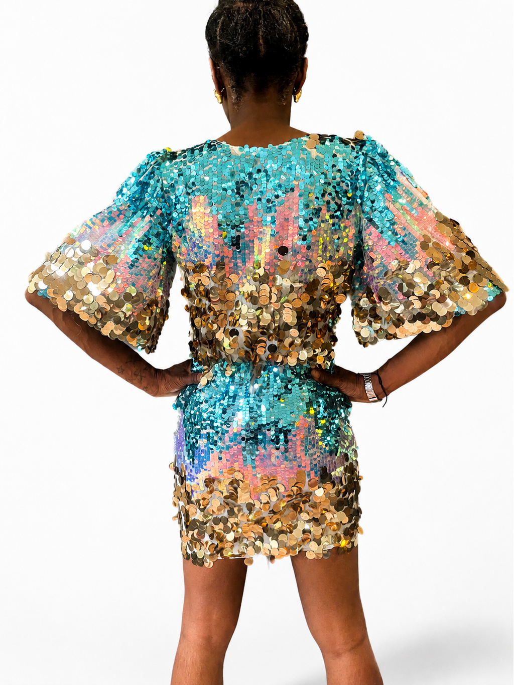 Sophie B Turquoise and Silver Sequin Mini Dress