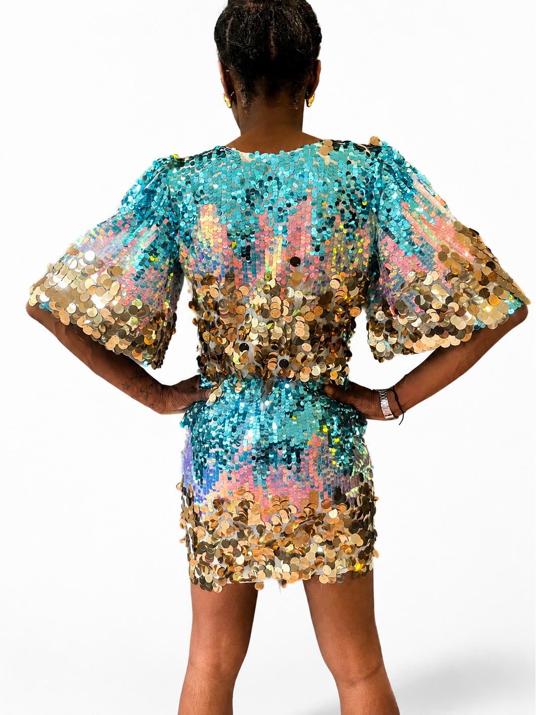 Sophie B Turquoise and Silver Sequin Mini Dress