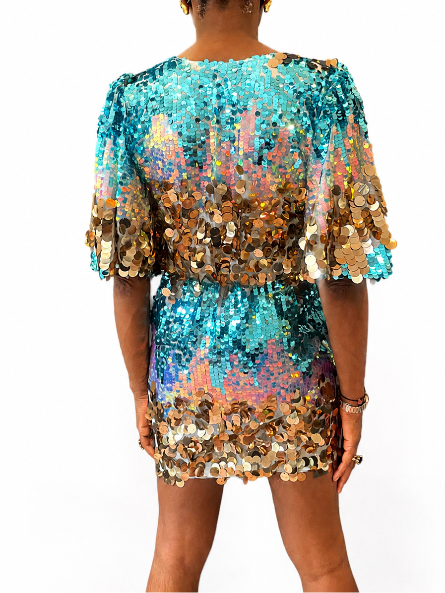 Sophie B Turquoise and Silver Sequin Mini Dress