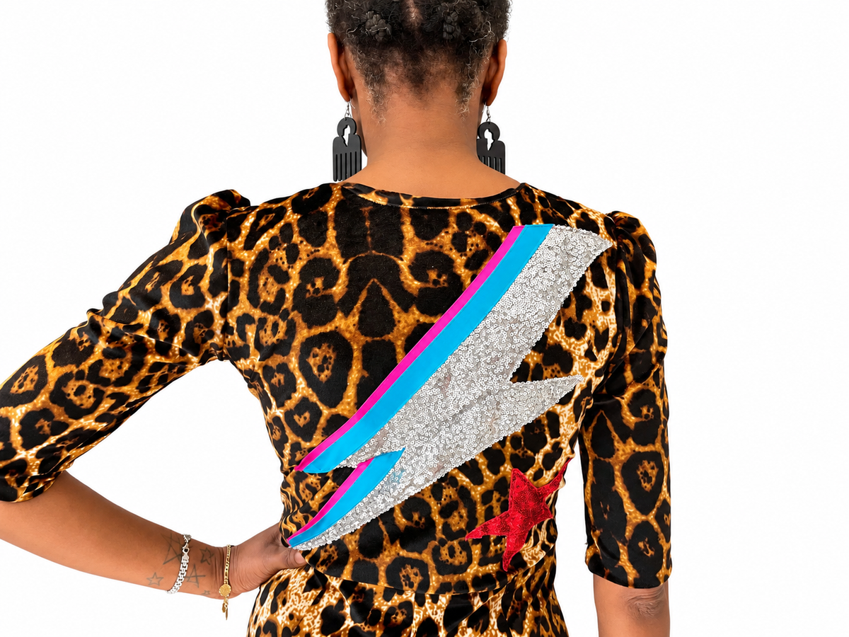 Ziggy Jumpsuit in Leopard Velvet with Sequin Zap