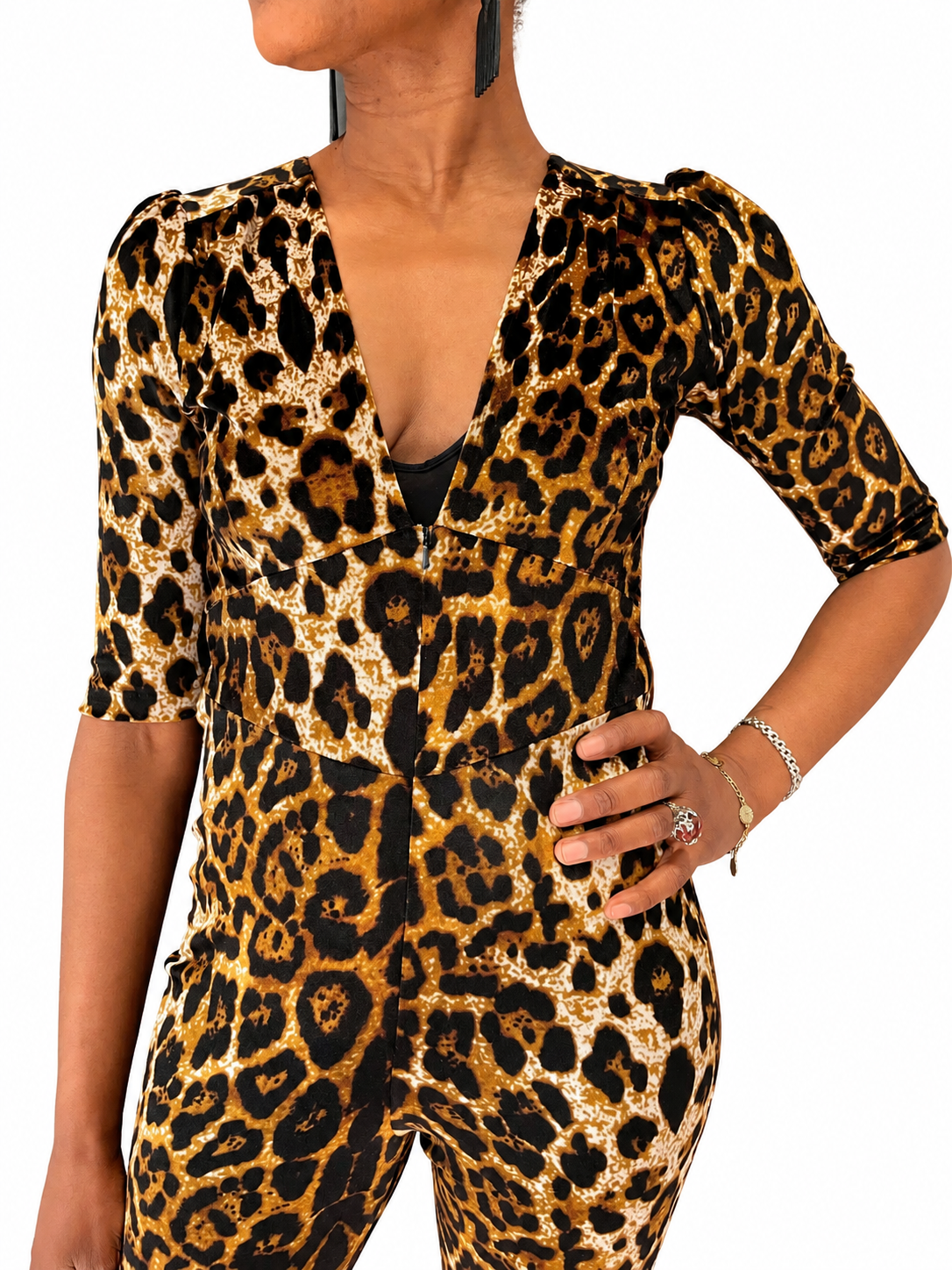 Ziggy Jumpsuit in Leopard Velvet with Sequin Zap