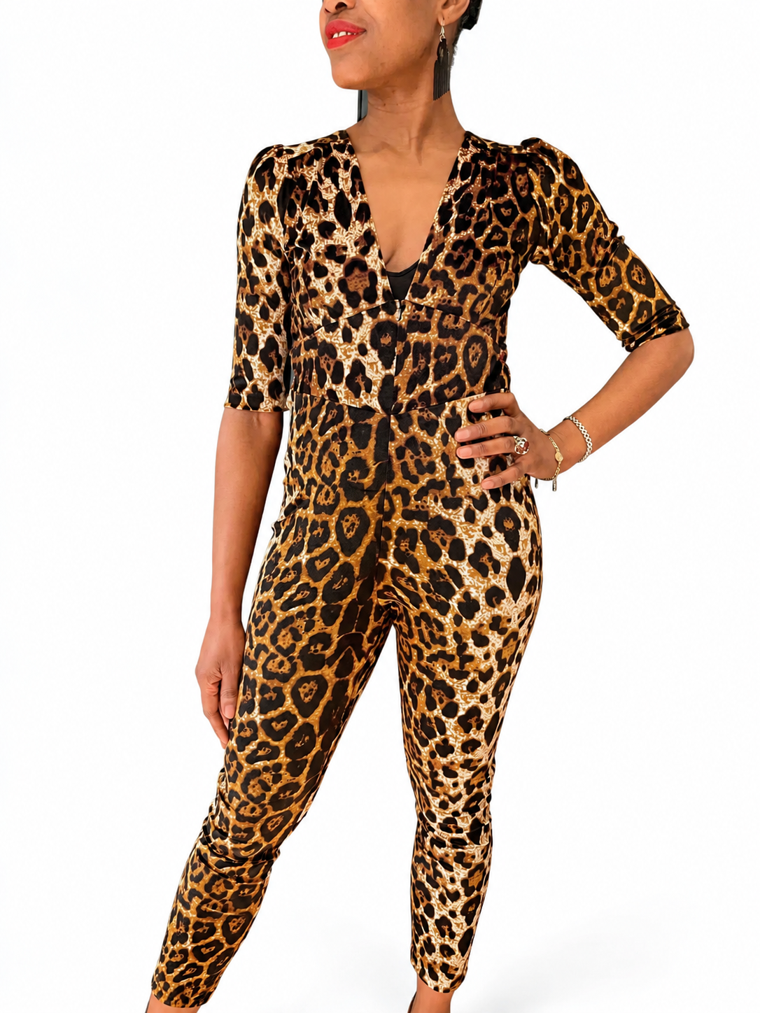 Ziggy Jumpsuit in Leopard Velvet with Sequin Zap