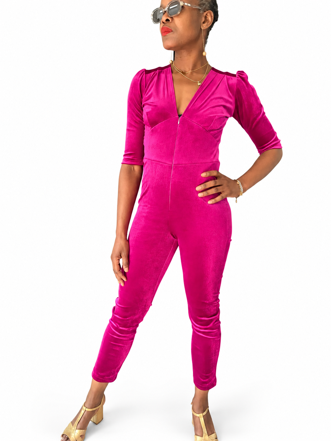 Ziggy Stardust Jumpsuit in Pink Velvet