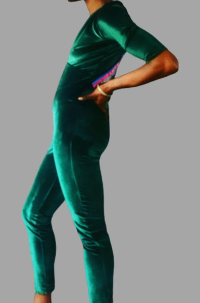 Ziggy Stardust Jumpsuit in Deep Green Velvet