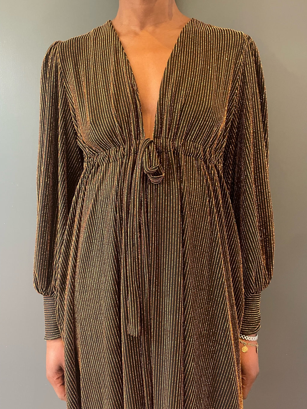 Percy Dress in Gold - front close up