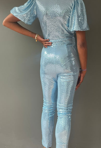 Sophie B Sequin Jumpsuit in Light Blue - Made to Order