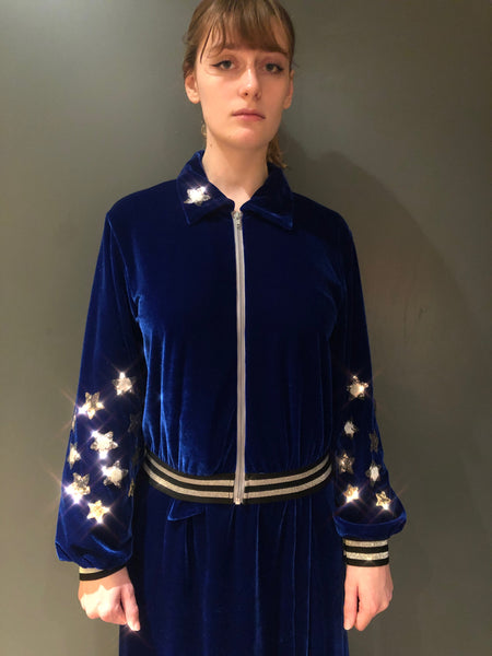 Velvet star Bozena bomber with collar and stars midnight blue