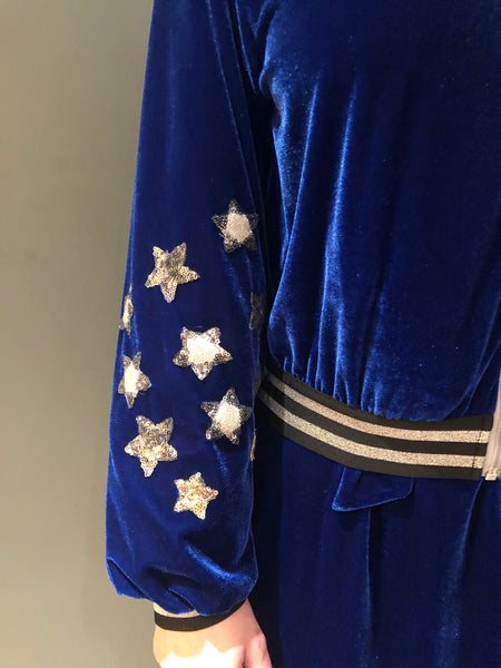 Velvet star Bozena bomber with collar and stars midnight blue