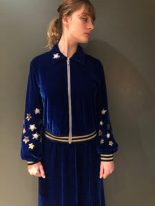 Velvet star Bozena bomber with collar and stars midnight blue