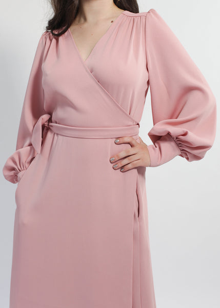 Ossie Clark rose blush maxi wrap dress copy but with added pockets