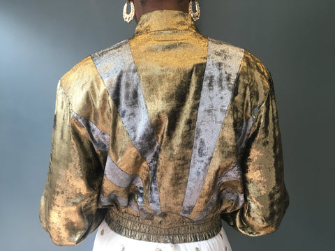 Sunrise Gold and Silver Bomber Jacket - Sml/Med