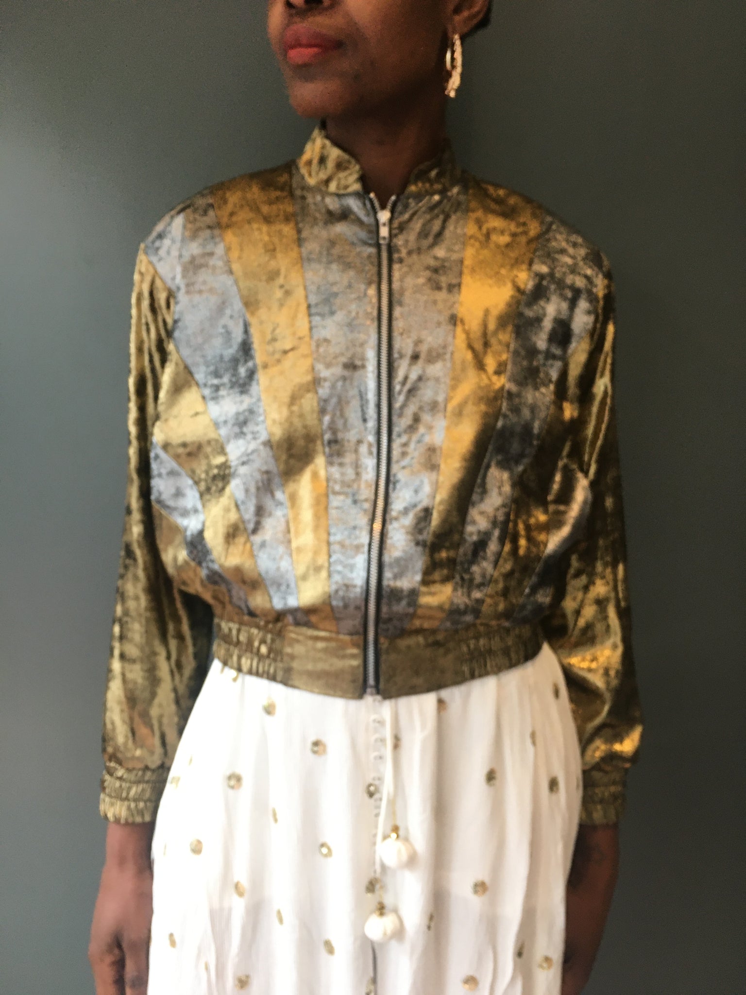 Sunrise Gold and Silver Bomber Jacket - Sml/Med