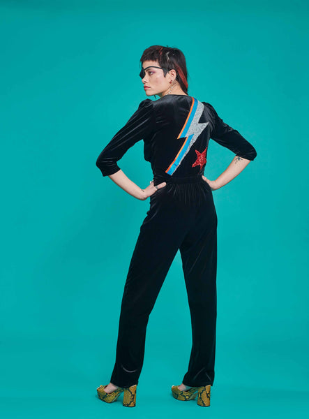 Ziggy Stardust Velvet Jumpsuit in Black