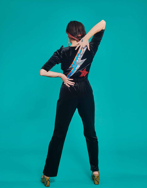 Ziggy Stardust Velvet Jumpsuit in Black